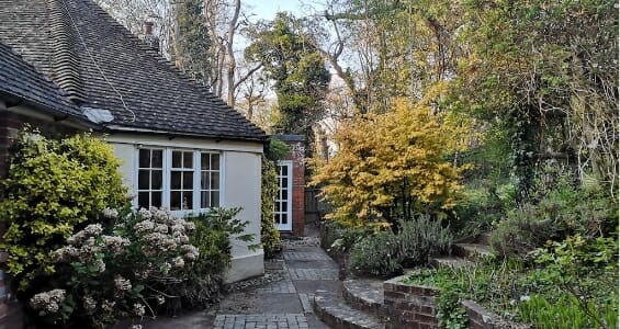 Blue doors garden view